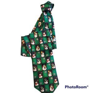 Hallmark Yule Tie Greetings Mens ALL SILK Neck Tie Christmas Snowman Theme